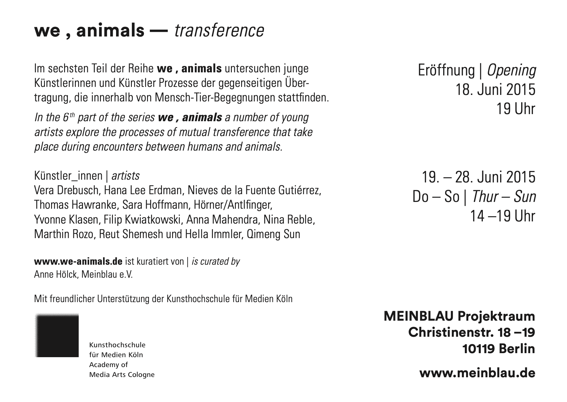 2015 Exhibition Mein Blau we animals transference Berlin